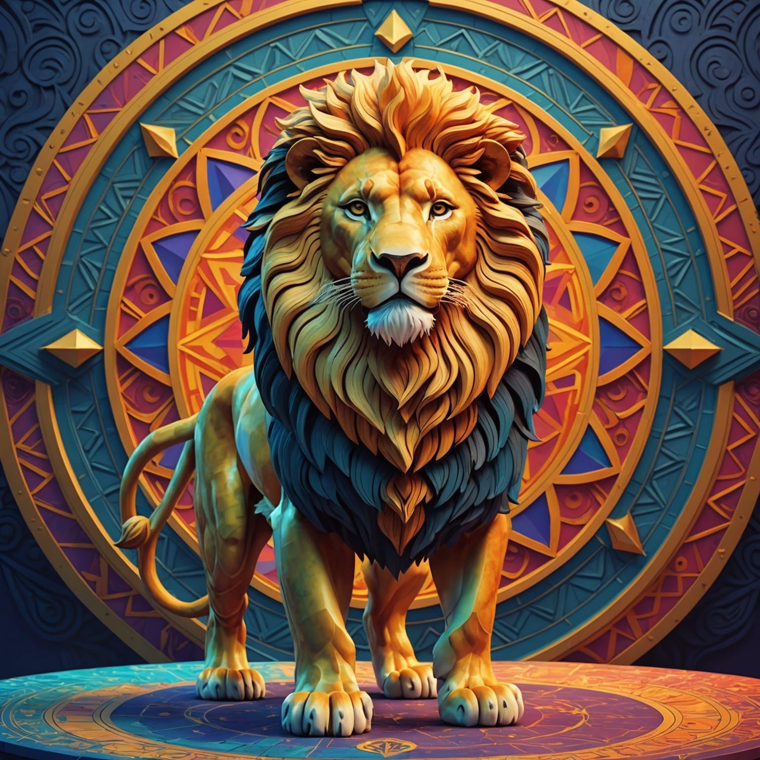 Regal Lion Depicting Leo Zodiac Sign in 3D