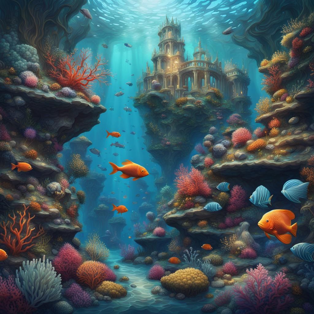 Vibrant Marine Life in Mosaic-Inspired Atlantis