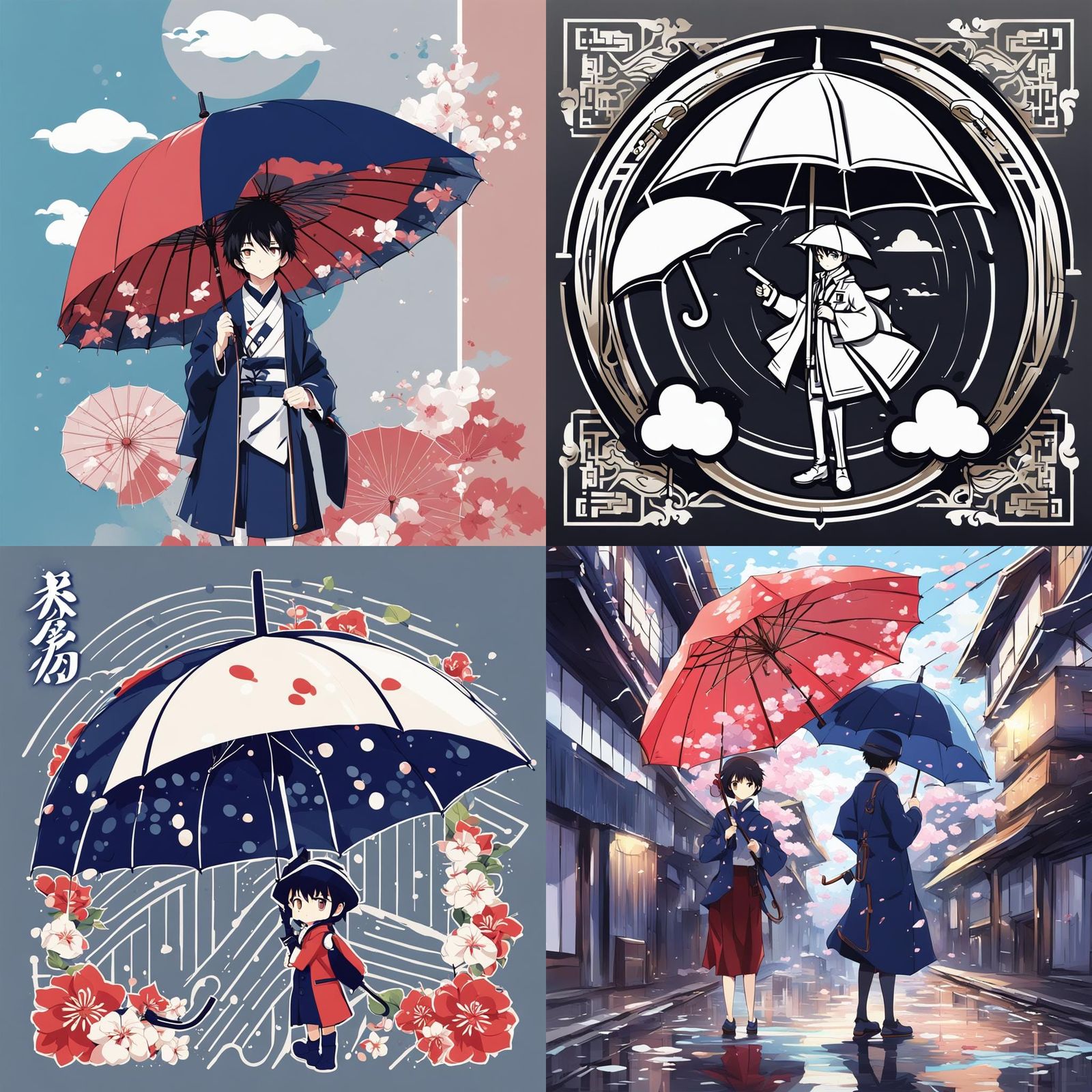 Amegakure Logo with Umbrella Symbol in Anime Style