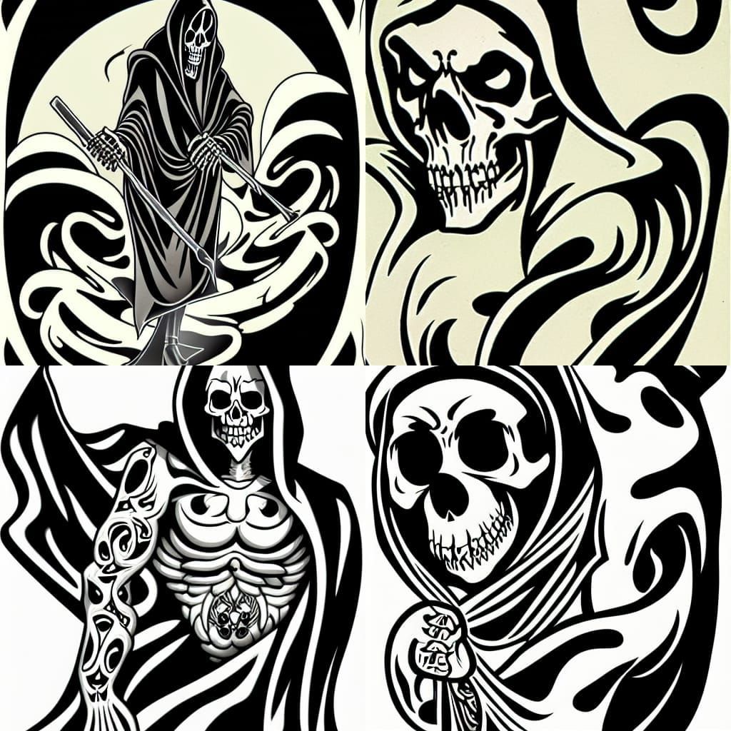 Grim Reaper Skull in Fleischer Tattoo Style