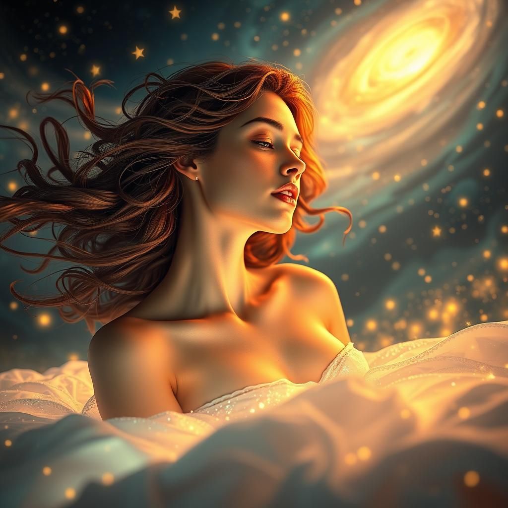 Ethereal Woman Floating in Cosmos: Art Nouveau Digital Art