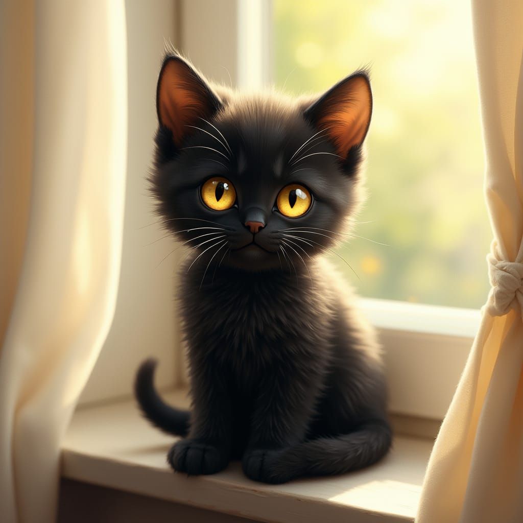 Cute Black Kitten in Warm Sunlight