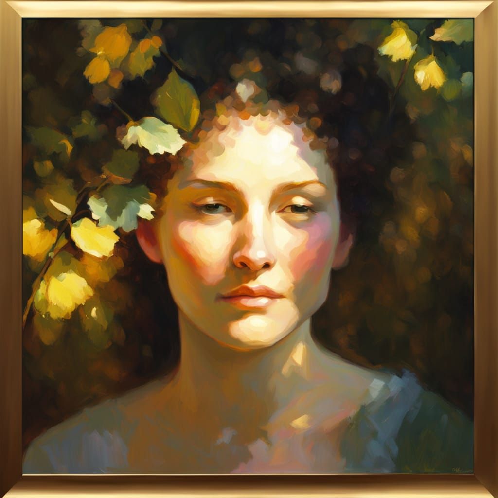 Rembrandt Style Blooming Forest in Golden Hour Light