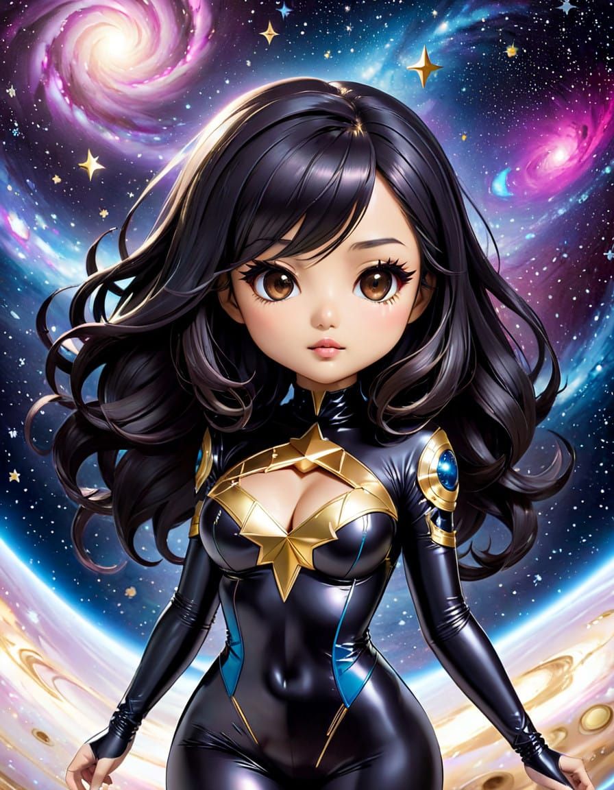 Chibi Indonesian Woman in Starry Outer Space