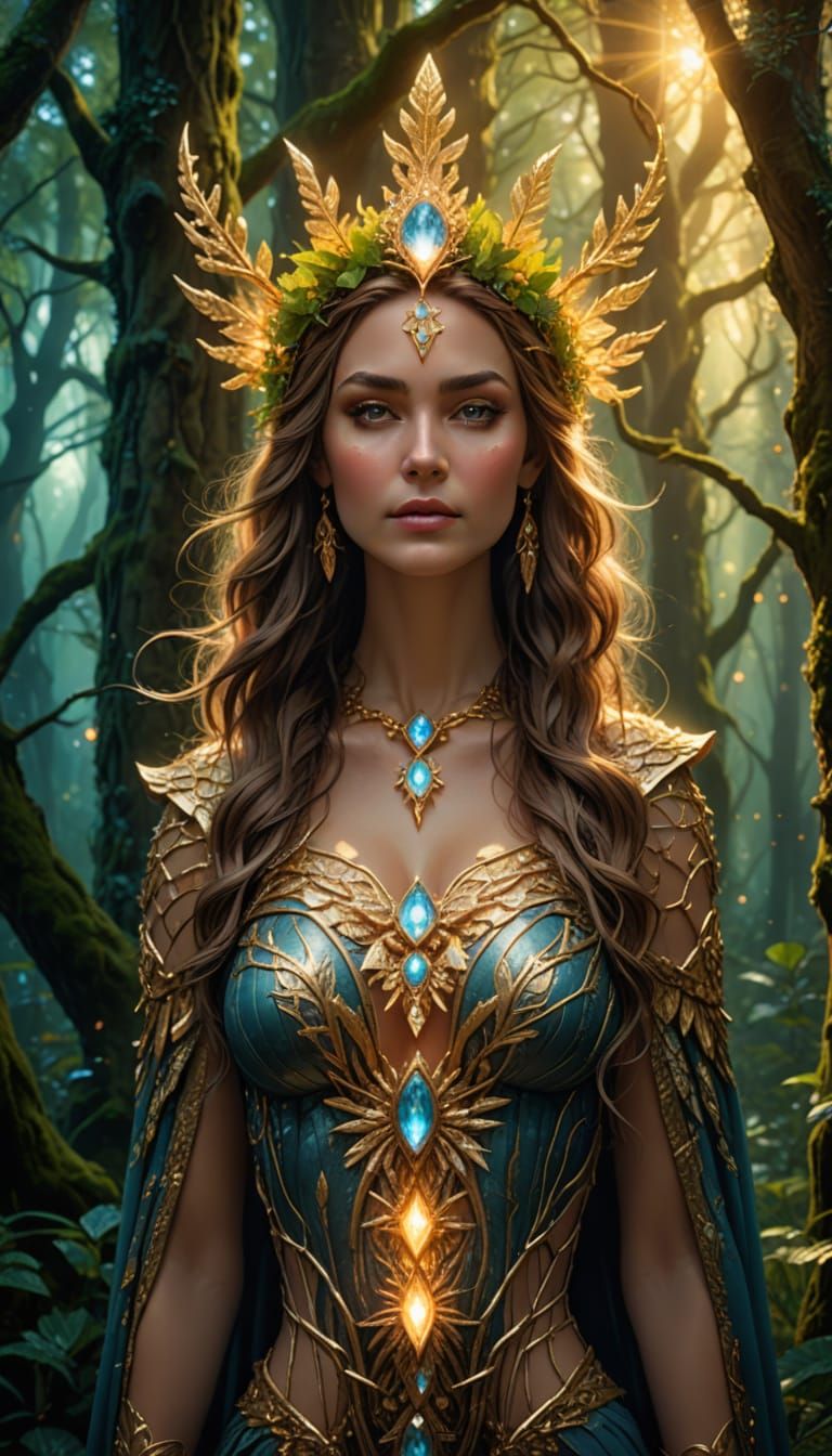 Goddess of Beauty & Magic in Mystical Forest