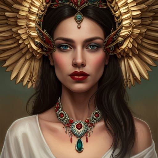 Babylonian Goddess Portrait with Ornate Crown