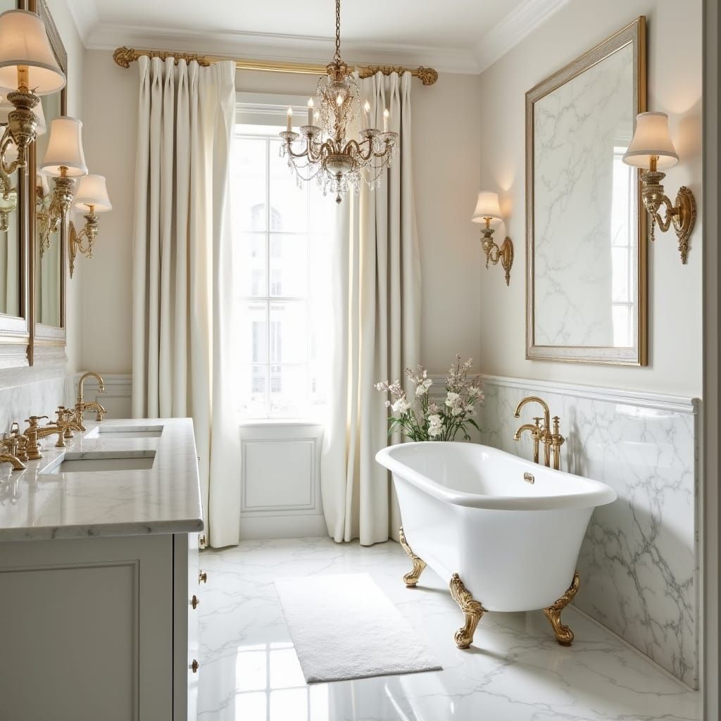 French Modern Bathroom with Marble and Gold