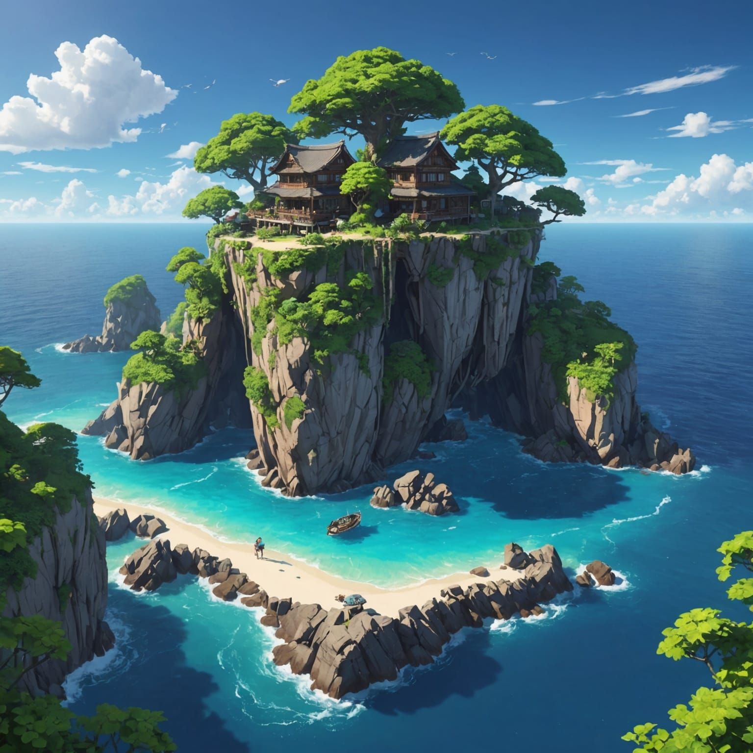 Lush Island in Detailed 3D Anime Style