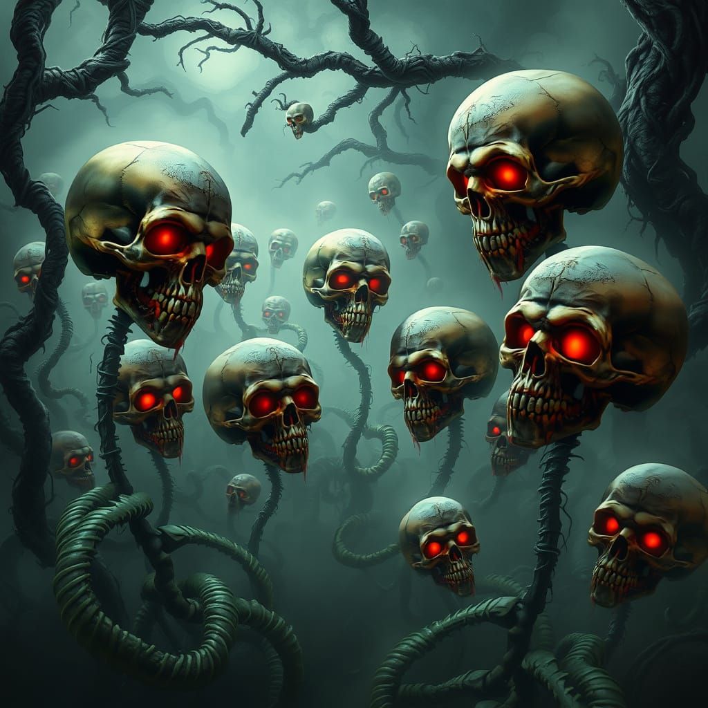 Surreal Skull Garden in Dark Macabre Style