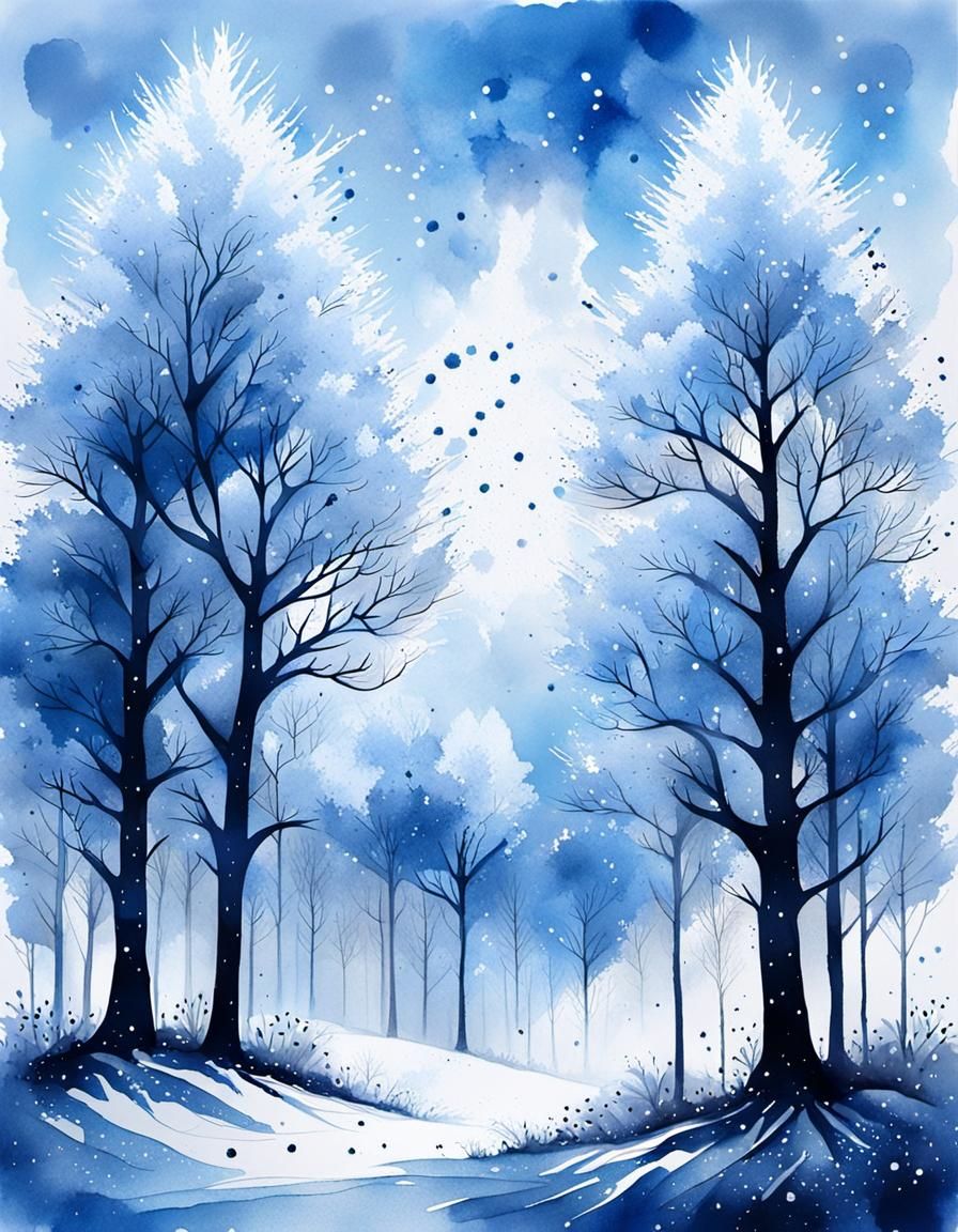 Wintery Cotswold Hills in Pen and Ink Style