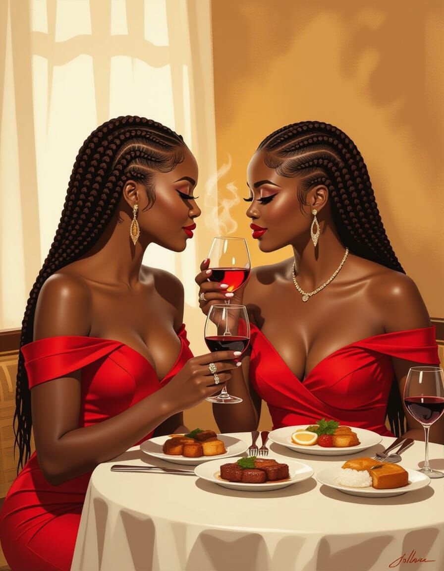Black Woman in Red Gown Shares Romantic Dinner