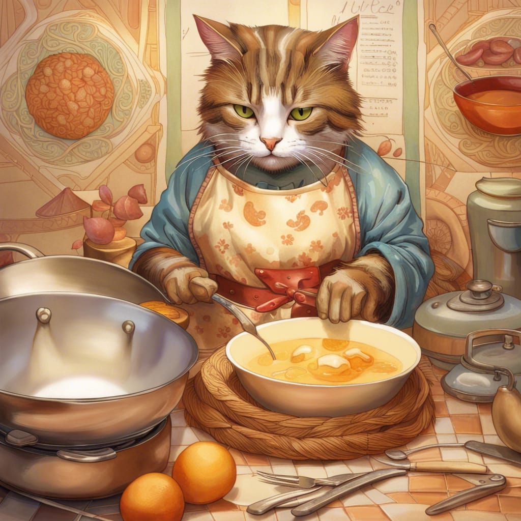 Patchwork Cat Cooking: Ultra Realistic Photography