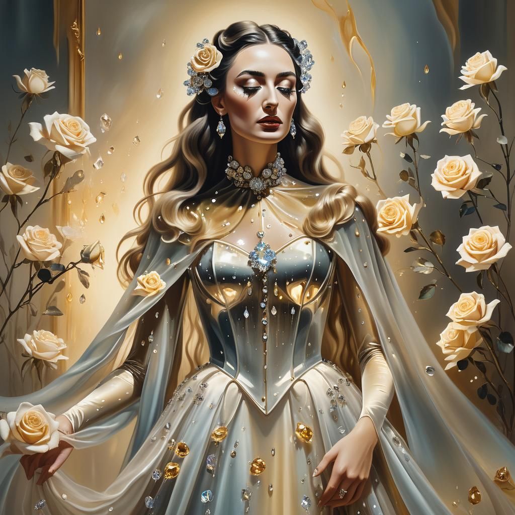 Crystal Woman: Surreal Portrait in Melting Oil Style