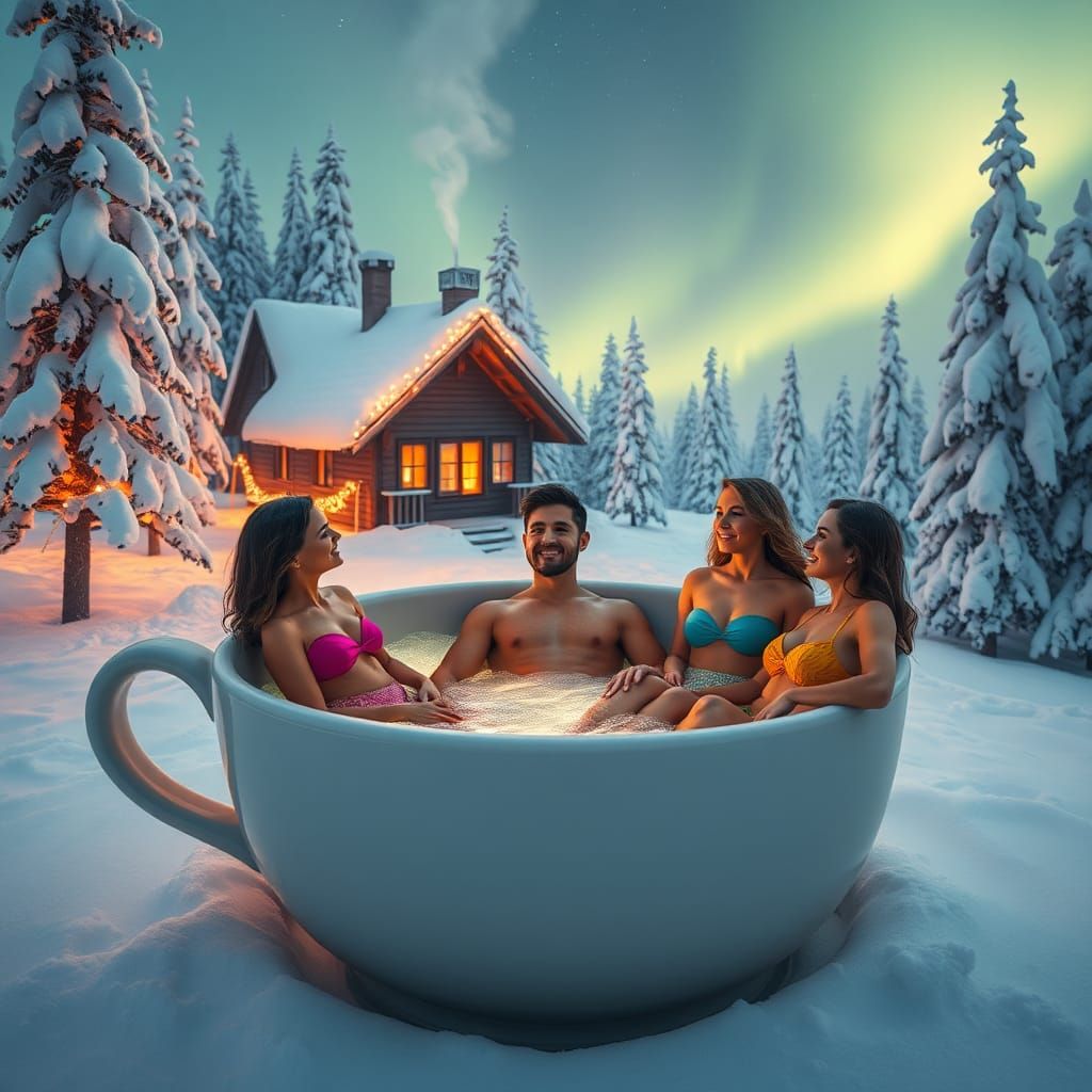 Finnish Lapland Teacup Jacuzzi Under Aurora Borealis