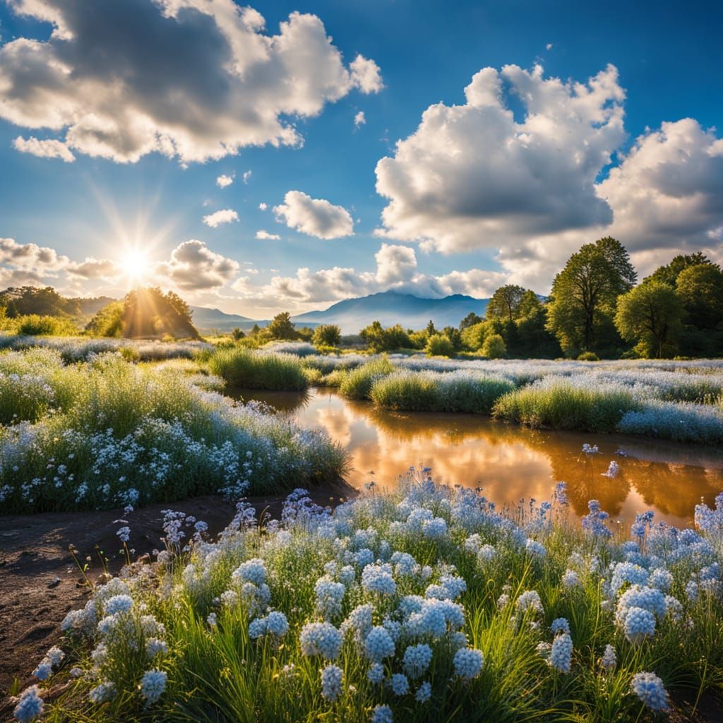 Vivid Landscape Photography: Blue Sky with Fluffy Cloud