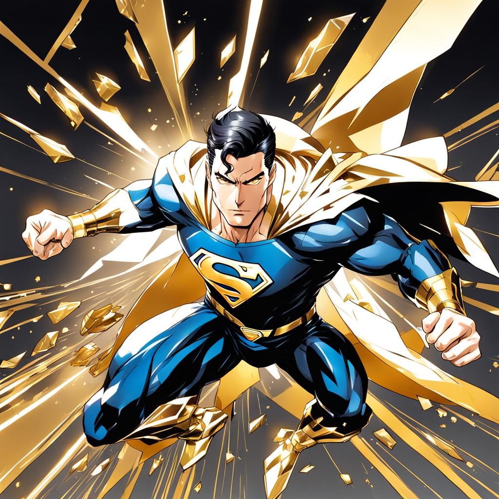 Superman in White and Gold Suit, Anime Style