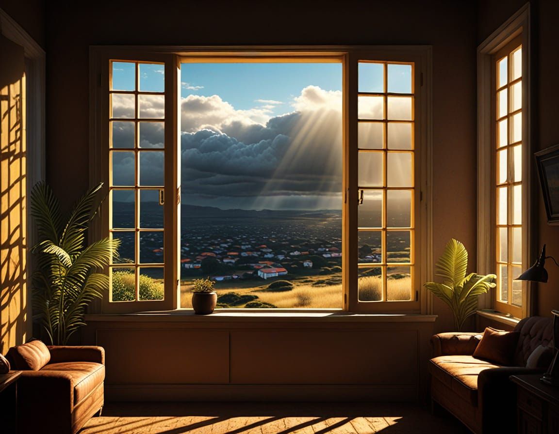 Epic Cinematic Window Scene in Vibrant Uruguay