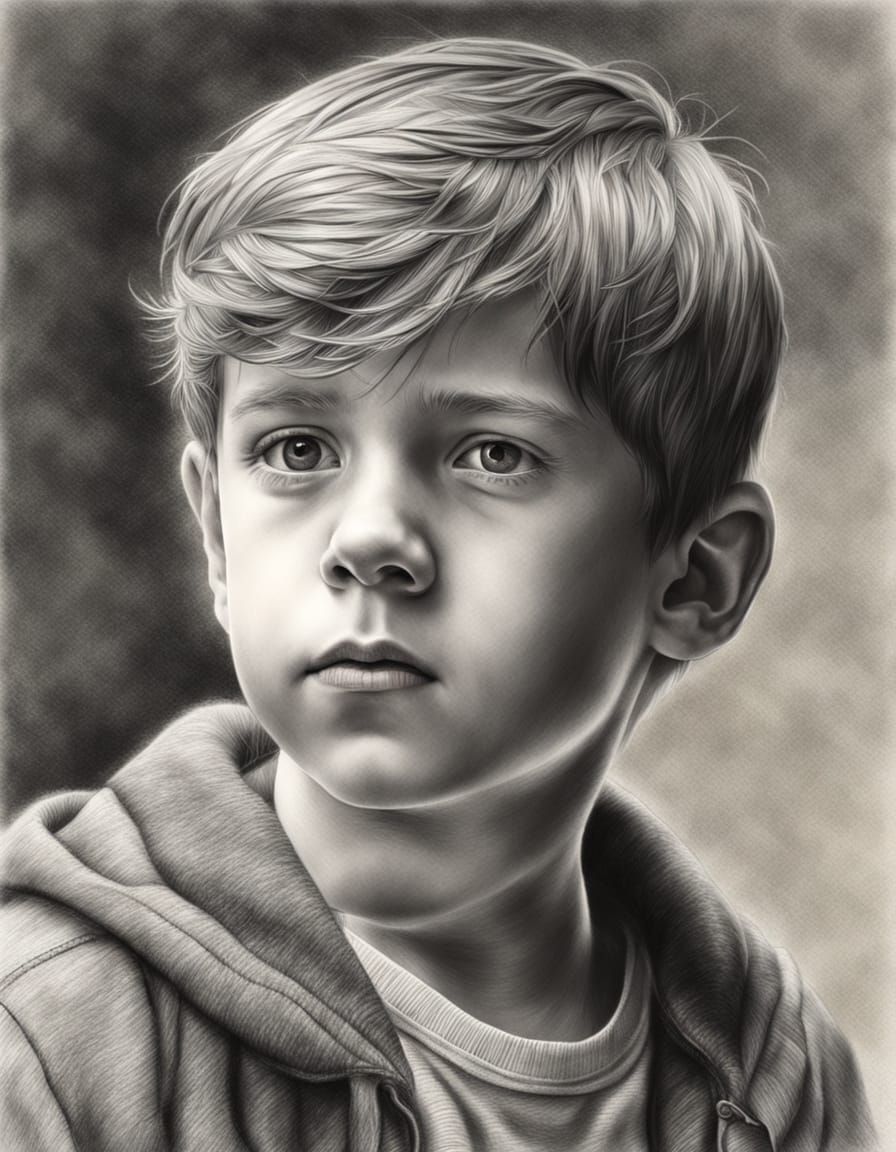 Realistic Pencil Drawing of a Young Boy