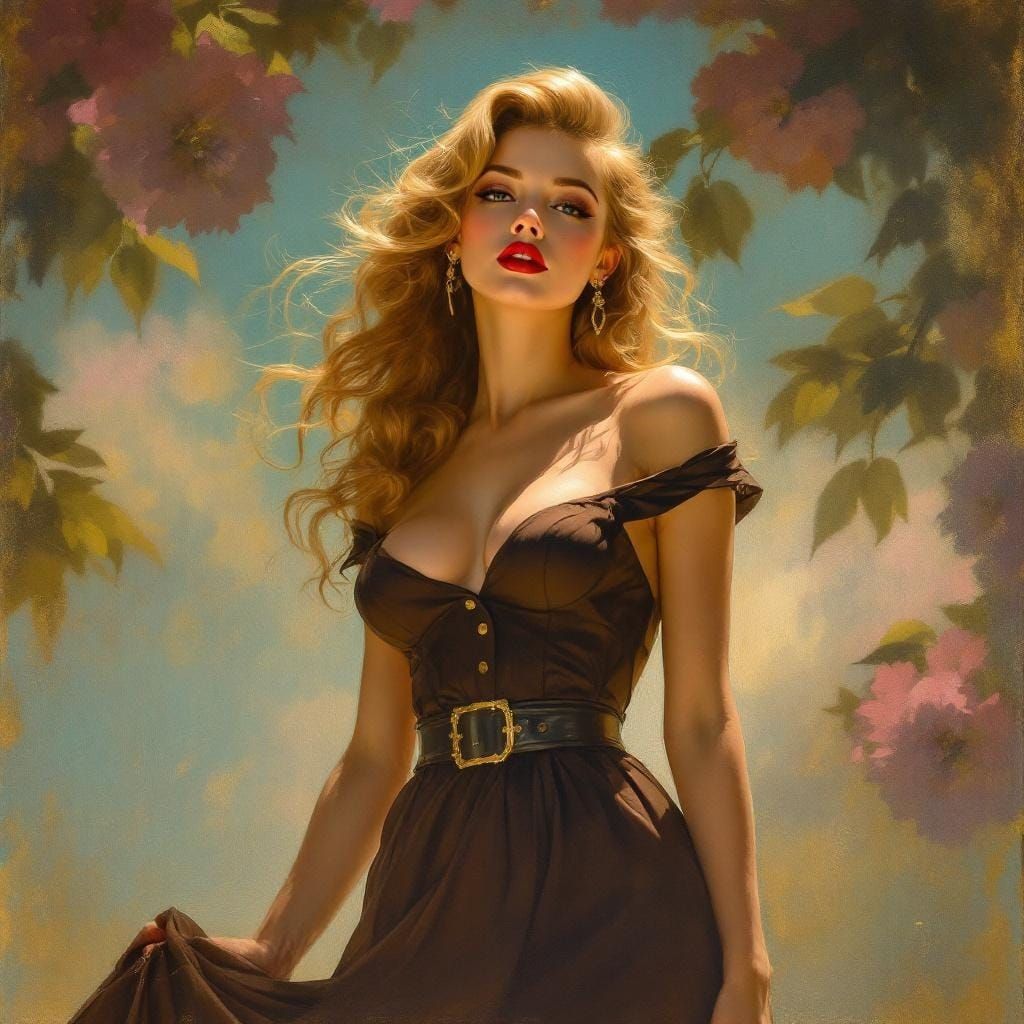 1950s Pin-Up Art in Impressionist Style