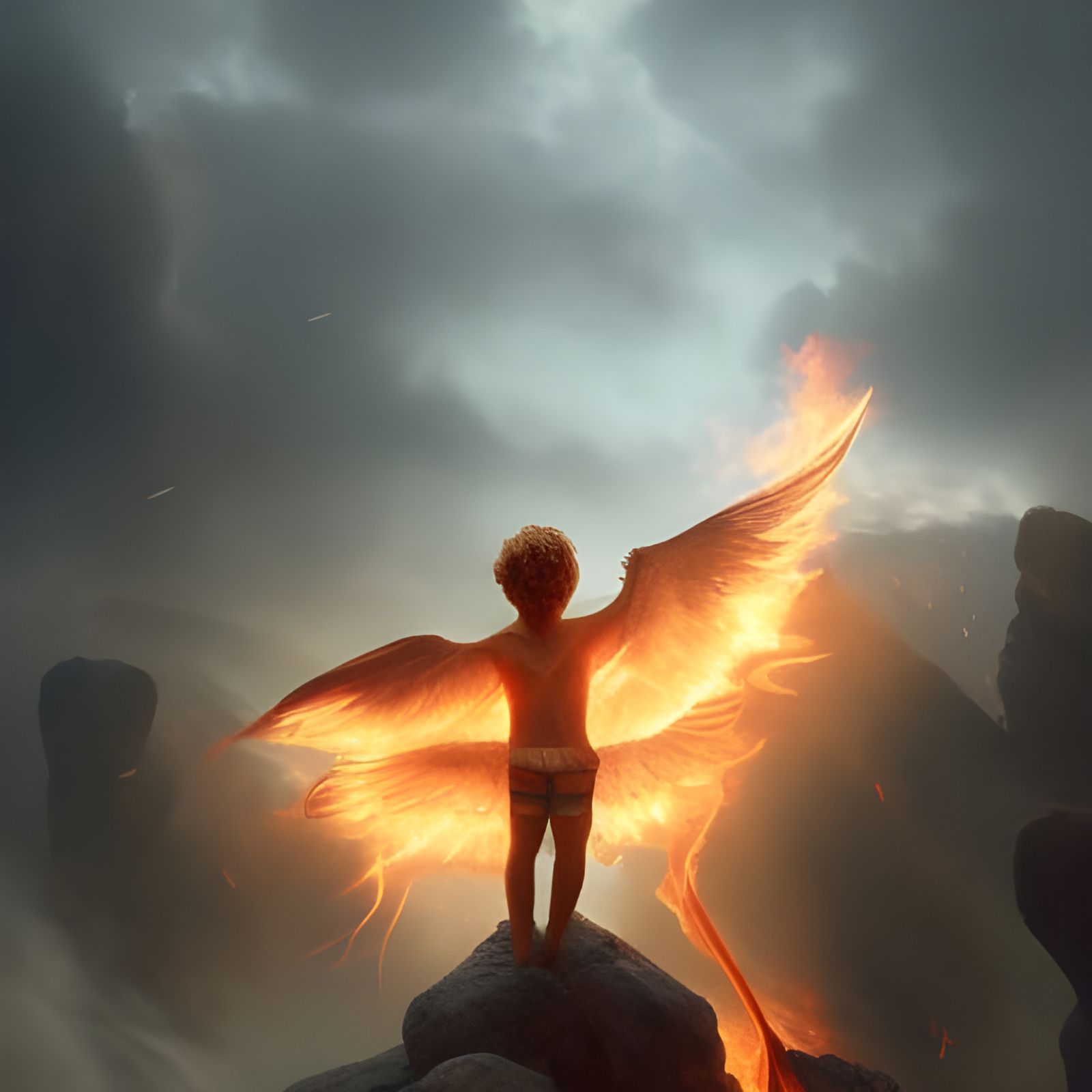 Fiery Rebirth: Boy Born from Fire, Digital Art