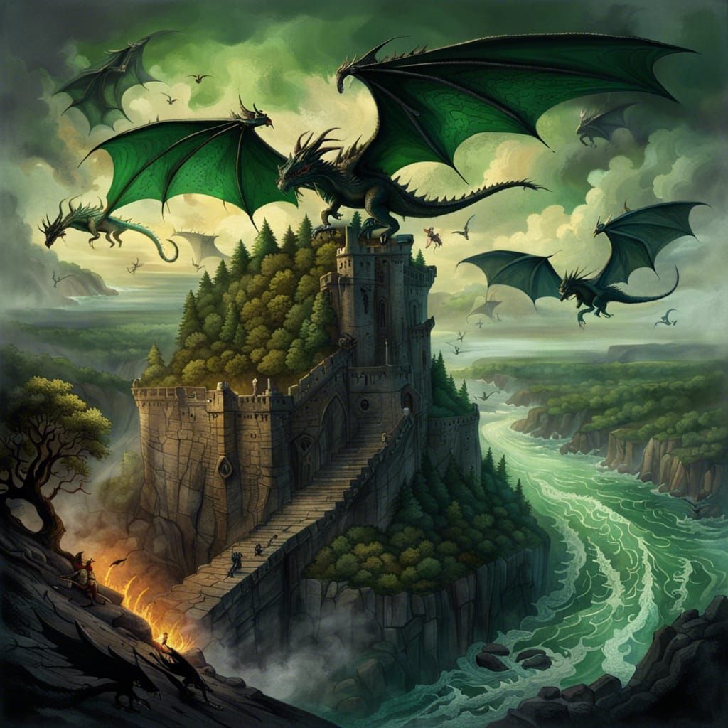 Dragons Fly Over Mystic Cliffs: Cinematic Fantasy Art
