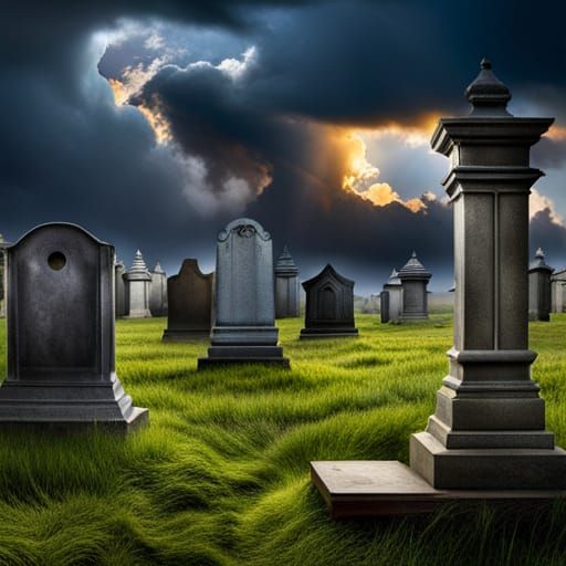 Eerie Moonlit Graveyard with Tilted Headstones