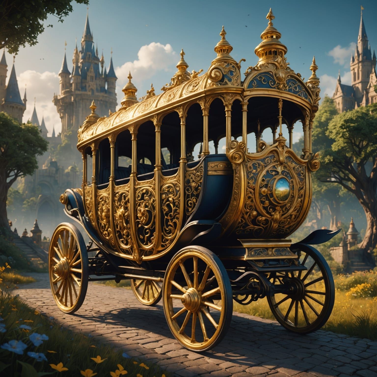 Magical Golden Carriage in Detailed Matte Painting Style