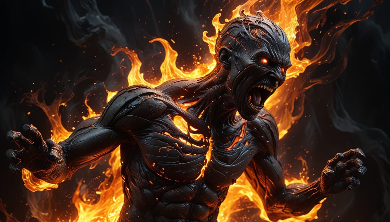 Tormented Figure Emerging from Dark Void in 3D Relief