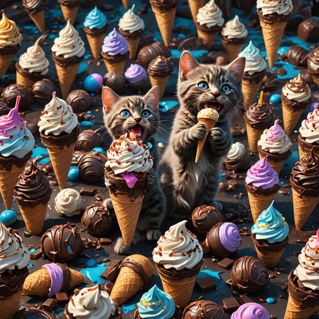 Kitten's Delight: Chocolate Ice Cream Fantasy