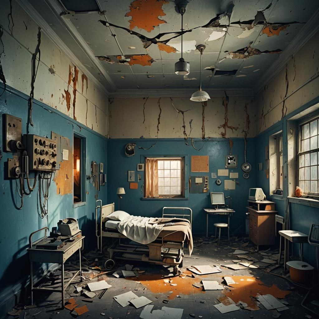 Eerie Abandoned Asylum Sickroom in Dark Fantasy Style