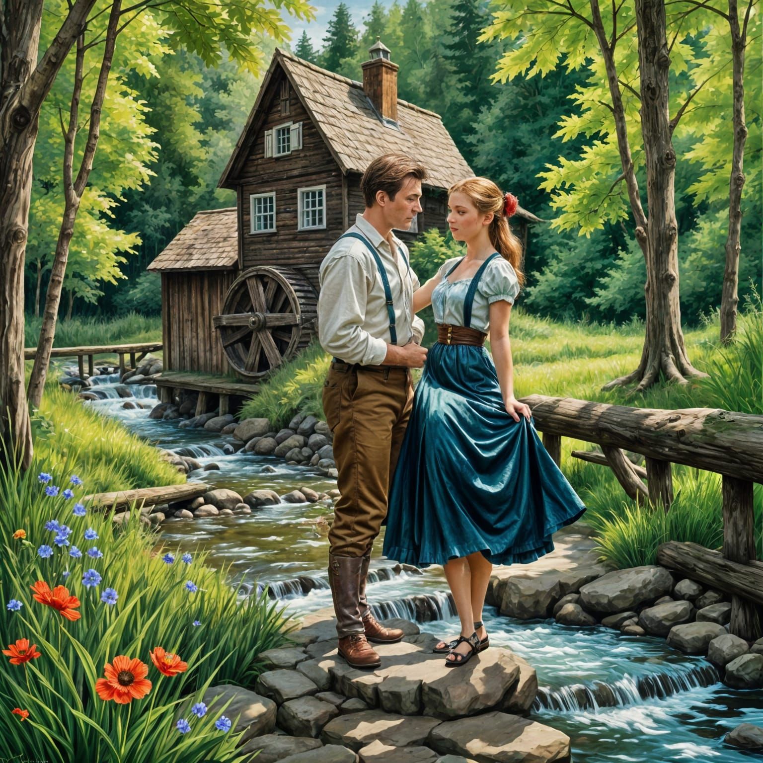 Magical Mill at Forest Creek: Gouache Style