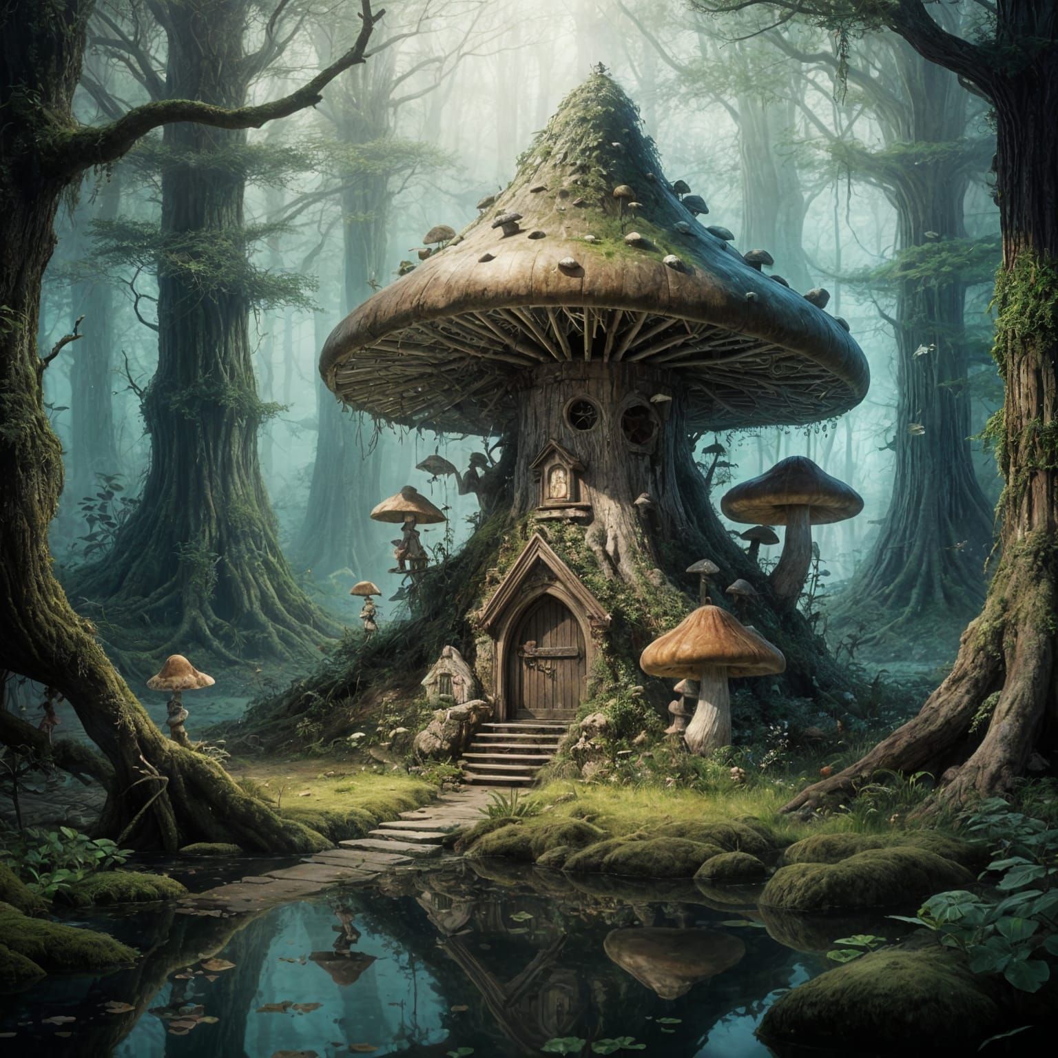 Glimmering Gnomes in a Whimsical Mushroom Grove