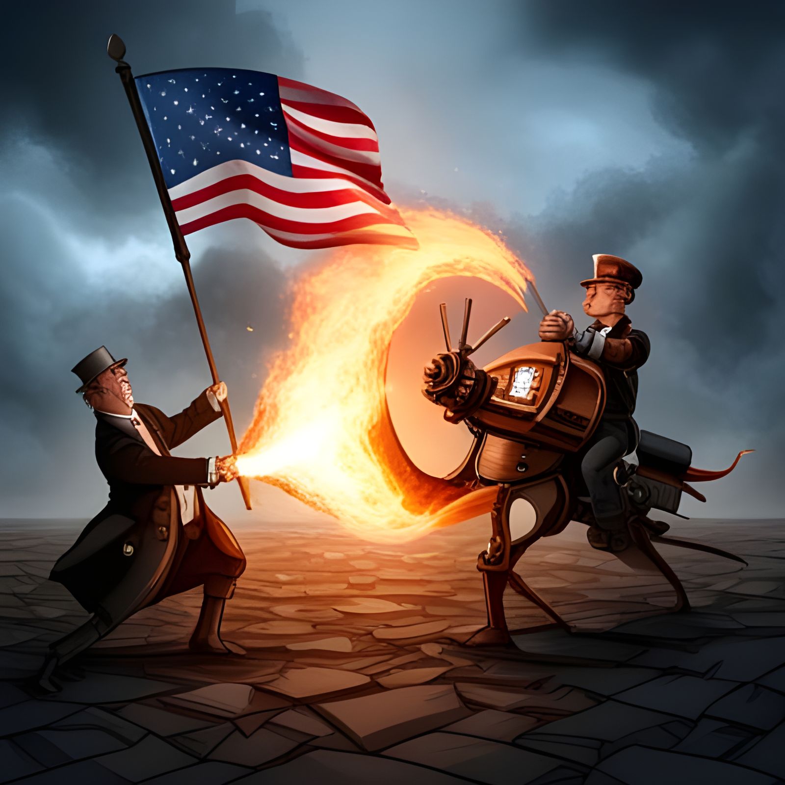 Steampunk Trump vs Biden Flag Fight