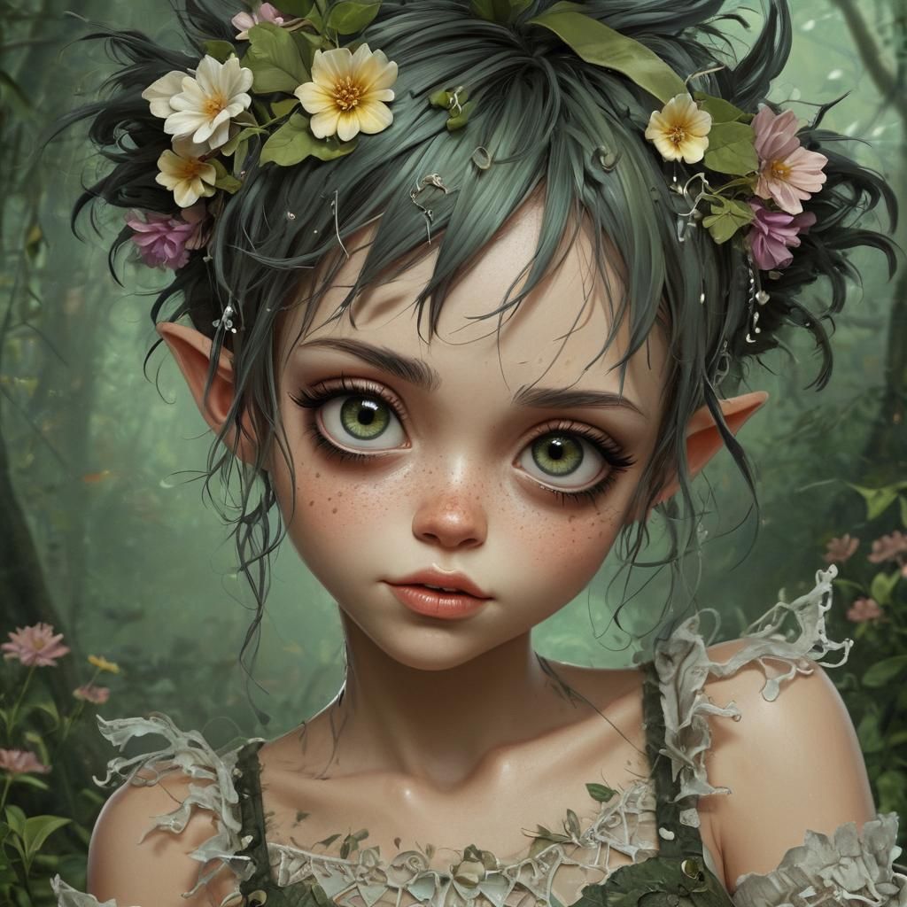 Whimsical Pixie in Forest, Digital Art