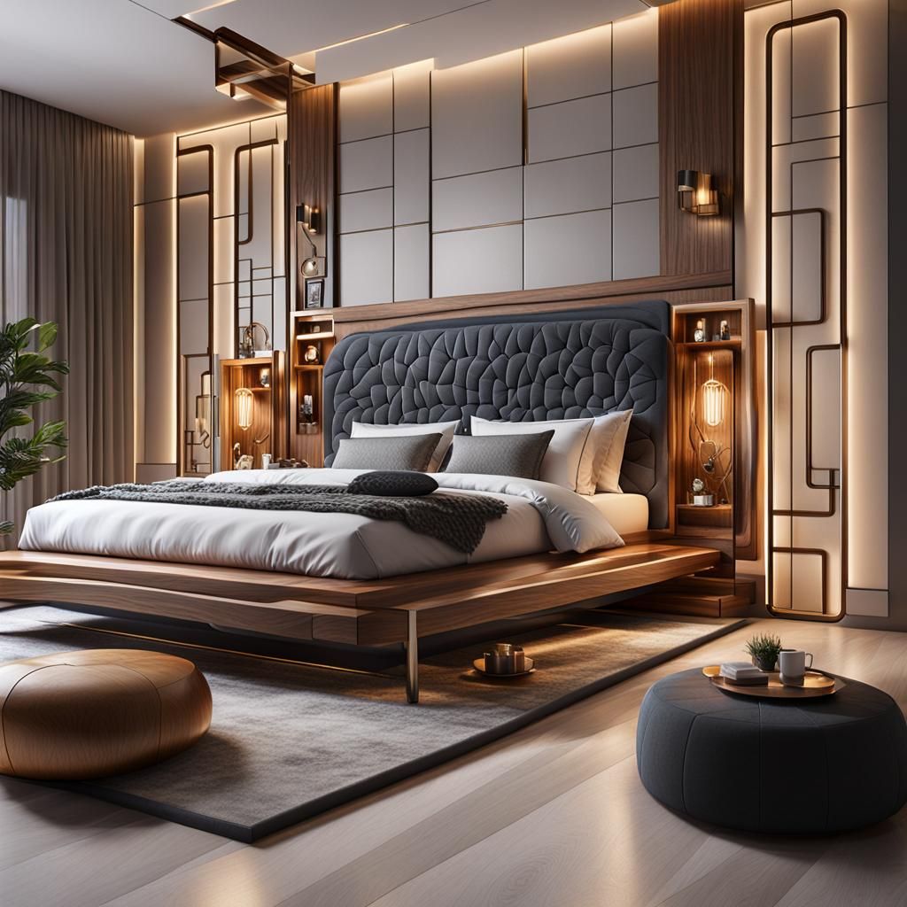 Futuristic Bedroom with Resin Bed in Sci-Fi Style