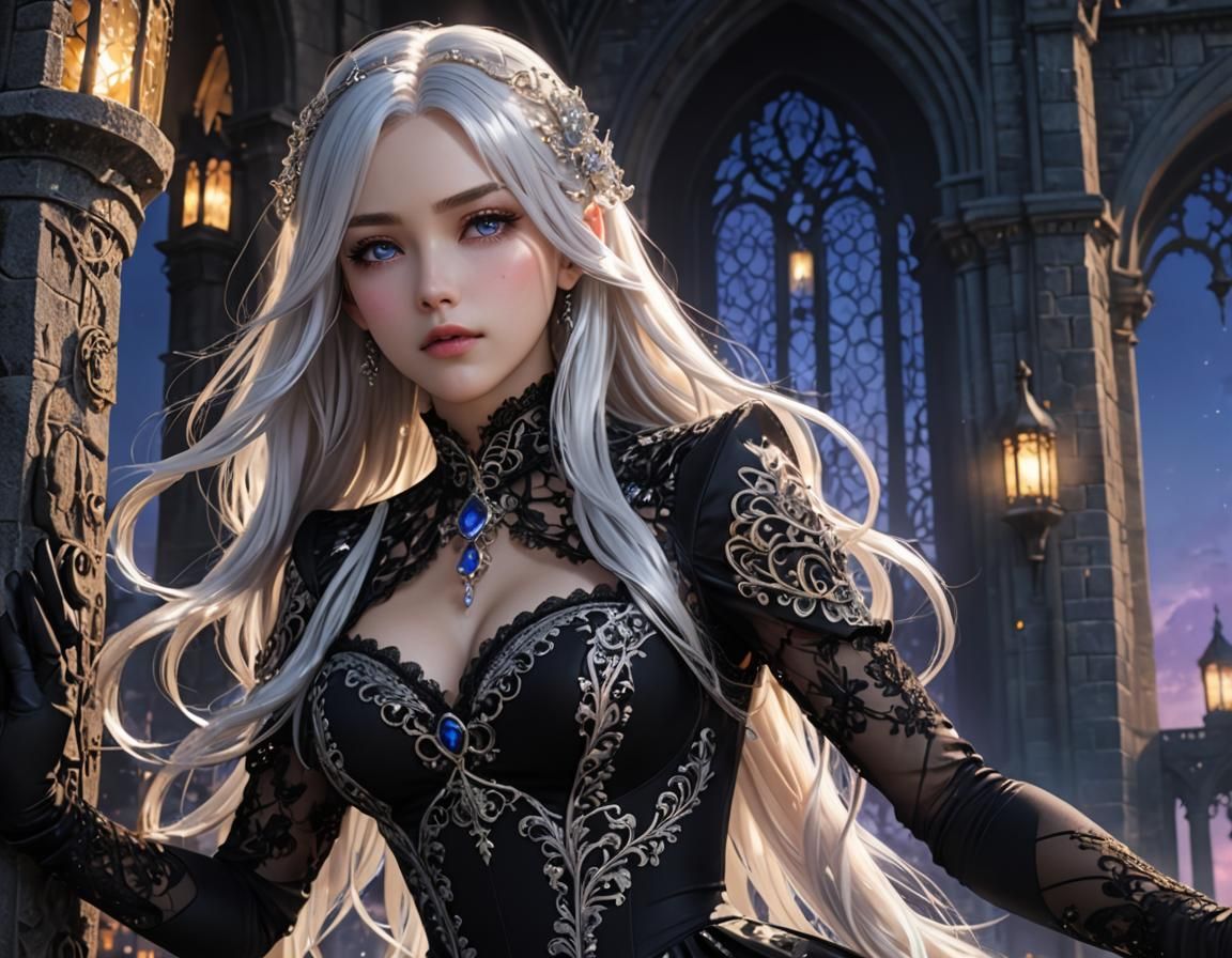 Mysterious Woman Exiting Tower in 3D Anime Art