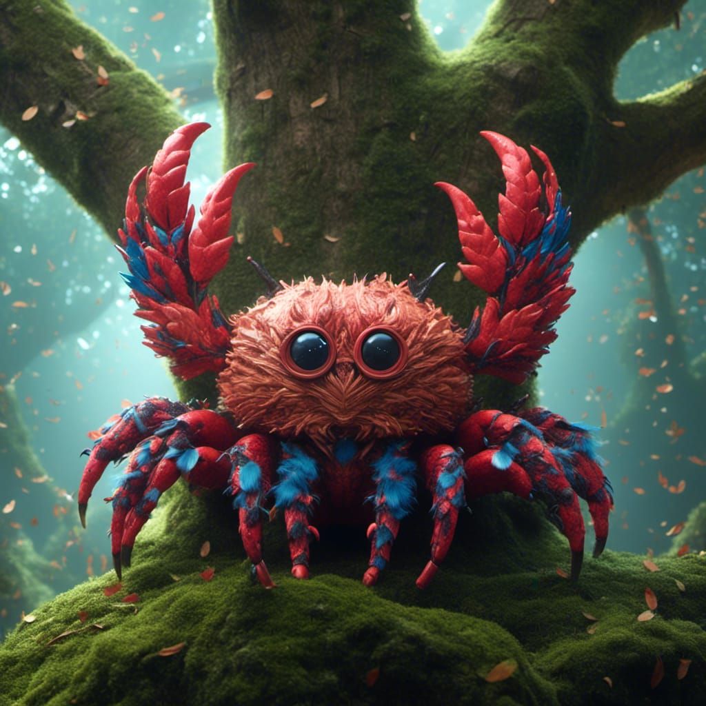 Coconut Crab Furby Hybrid Climbs Feather Tree