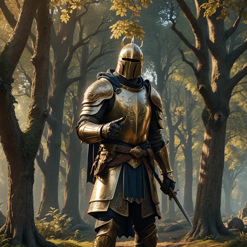 Hero Knight Gives Thumbs Up in Fantasy Landscape