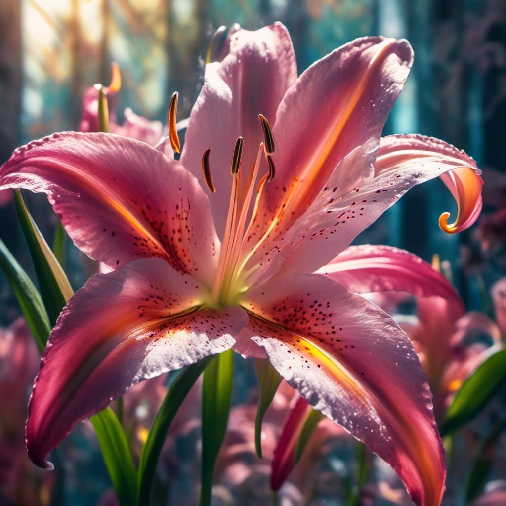 Glass Stargazer Lily in Neon Light