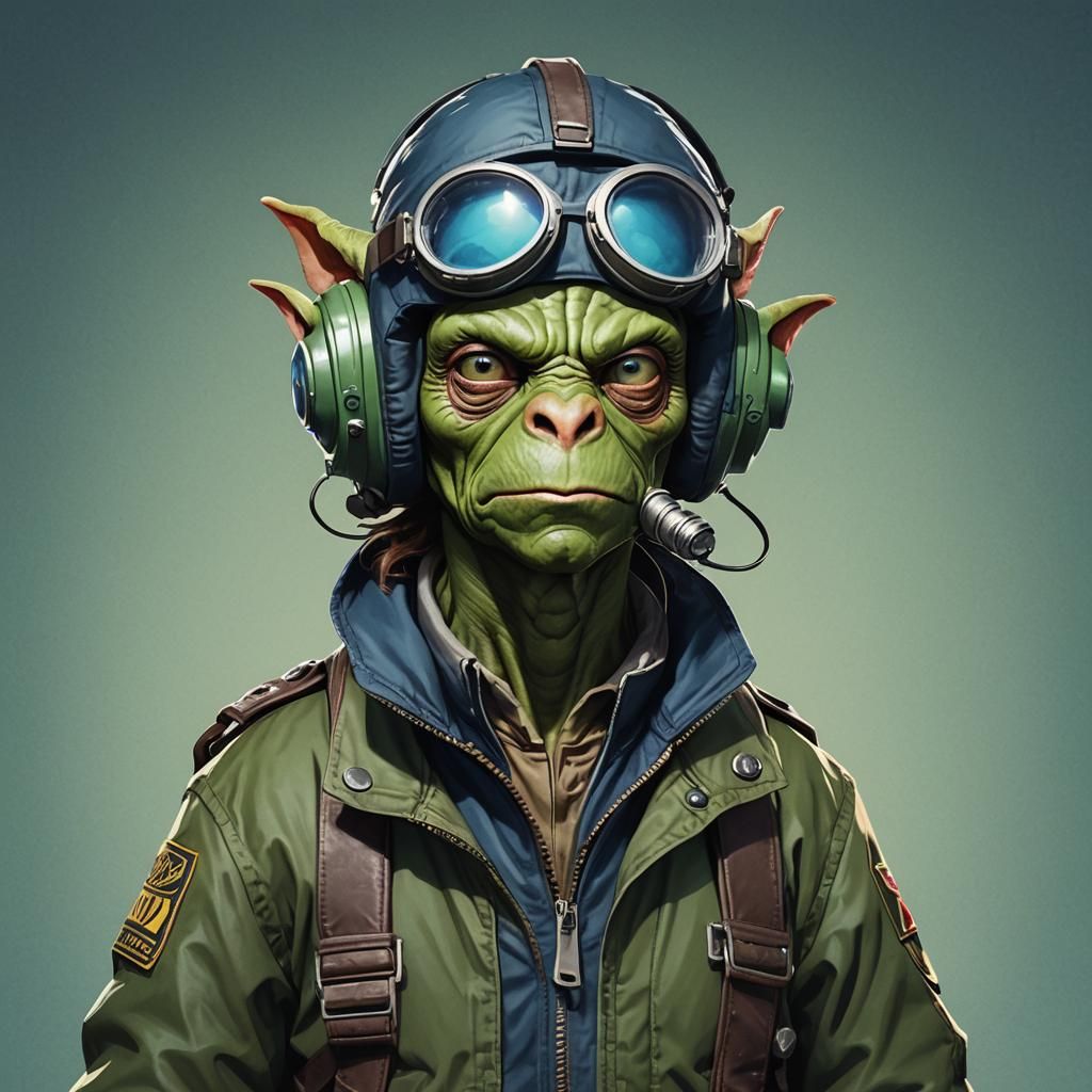 Goblin Pilot Portrait in Comix Visual Novel Style
