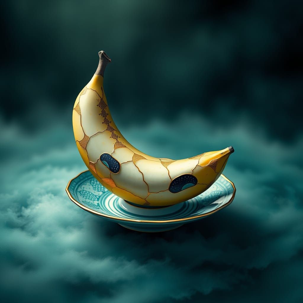 Majestic Kintsugi Porcelain Banana in Biomechanical Fantasy