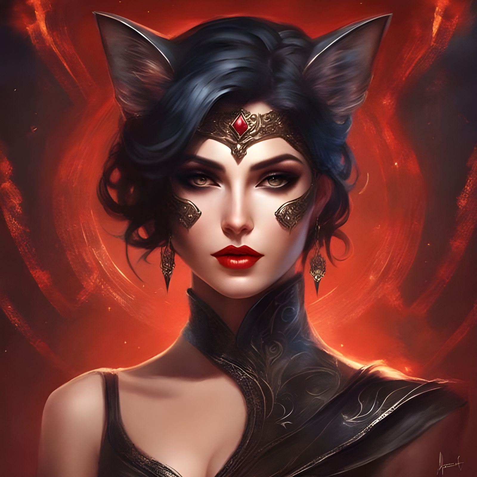 Futuristic Gothic Beauty with Cat Mask by Royo