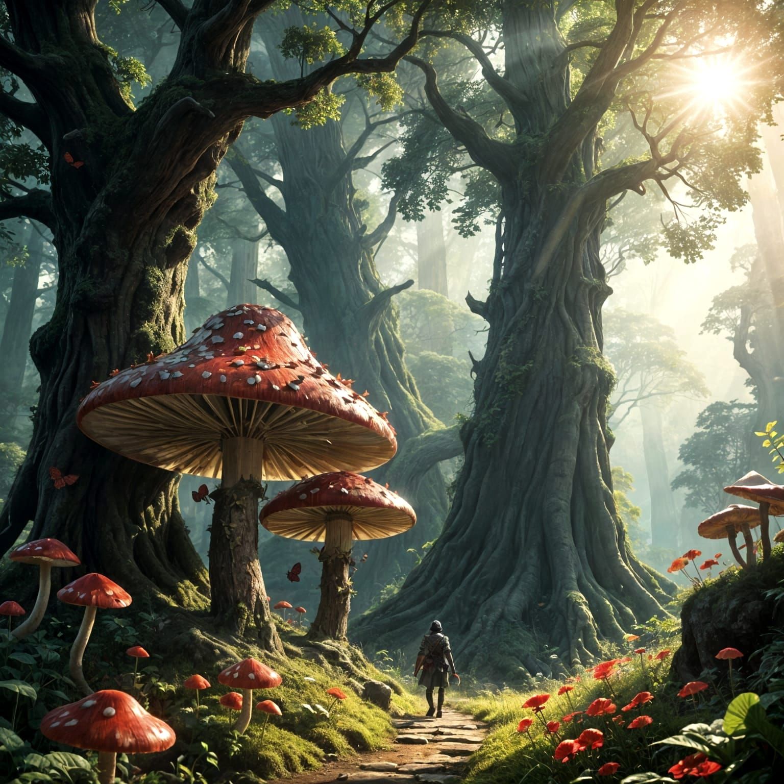 Epic Fantasy Warrior in Vibrant Realm