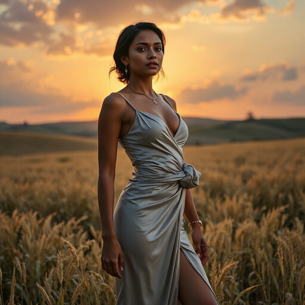 Jharkhand Woman in Golden Field at Sunset