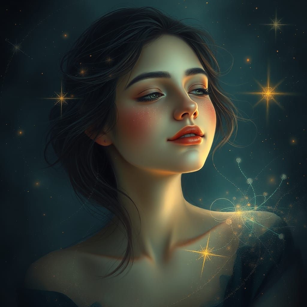 Ethereal Woman with Sparkling Starry Eyes
