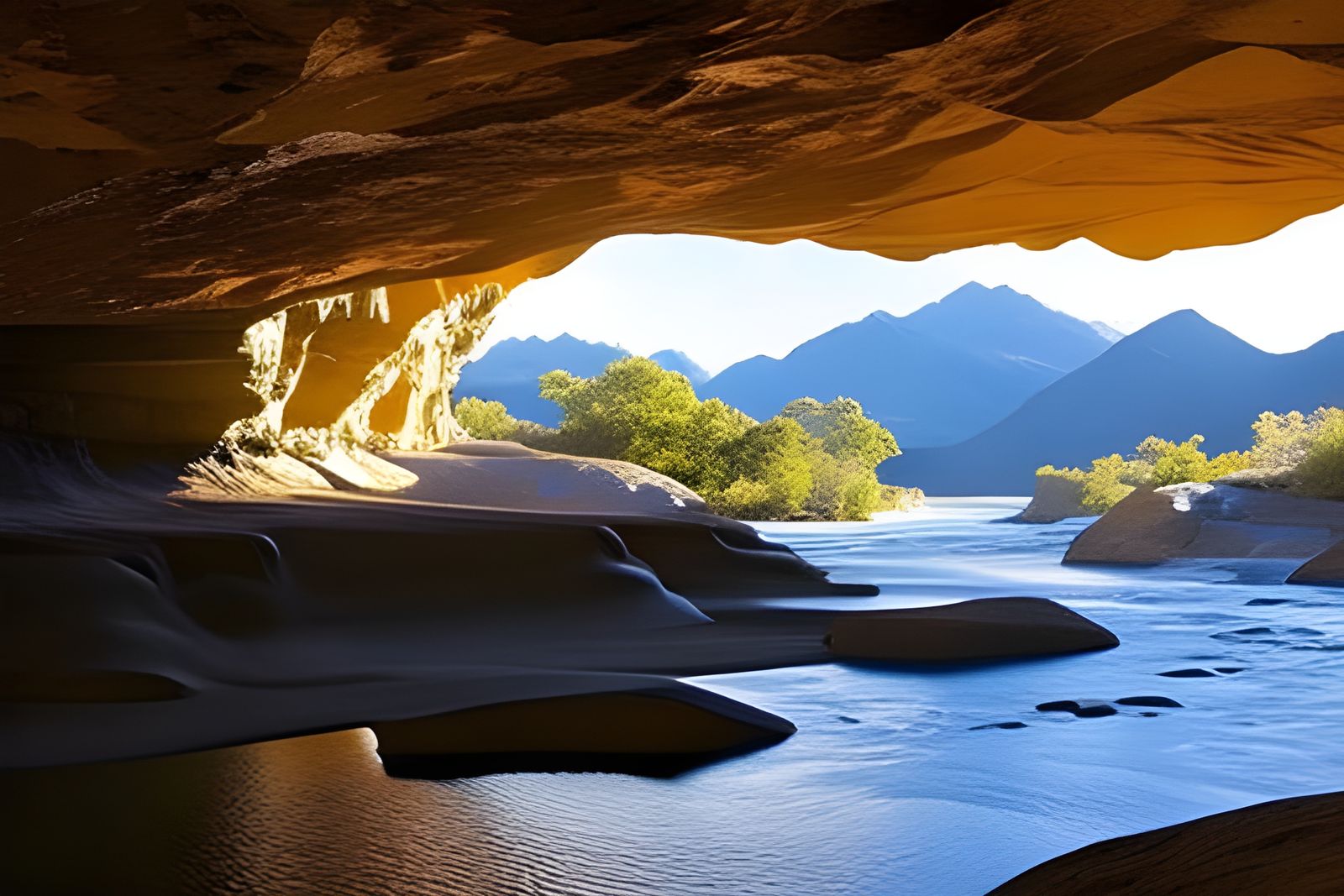Beautiful glowing terraces made of crystals inside a great cave complex beautiful and highly intricate and detailed crys...
