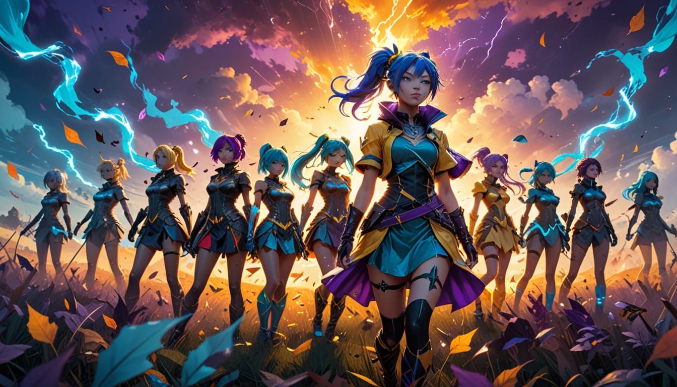 Epic Comic Book Cosplayers in Fantasy Landscape