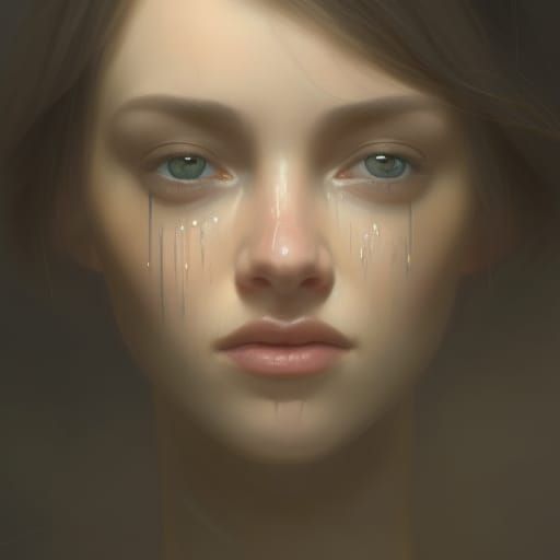 Sad Woman Portrait in Hyperdetailed Digital Art