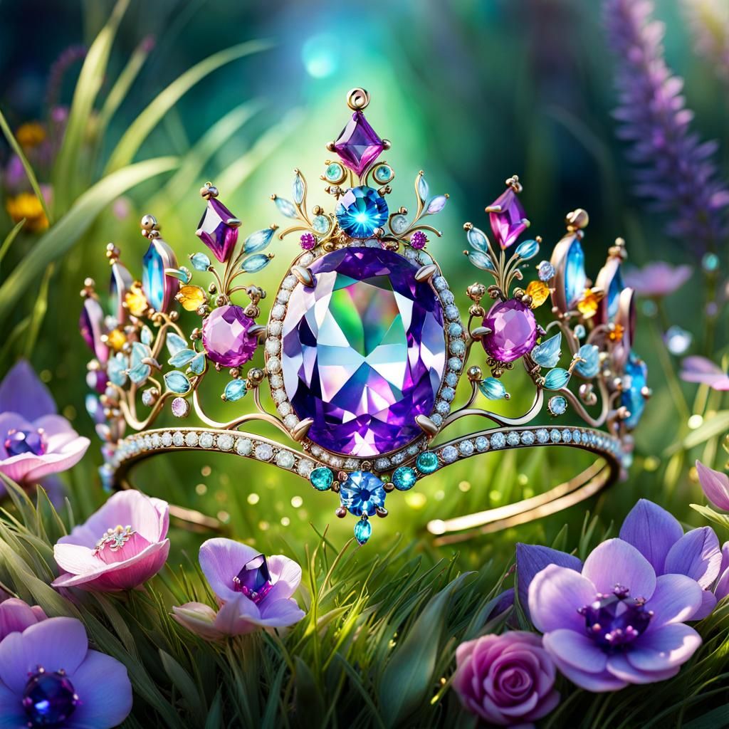 Enchanted Fairy Tiara with Sparkling Gems, Watercolor Style