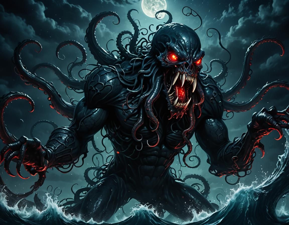 Venom Symbiote Possesses Kraken in Dark Fantasy Art